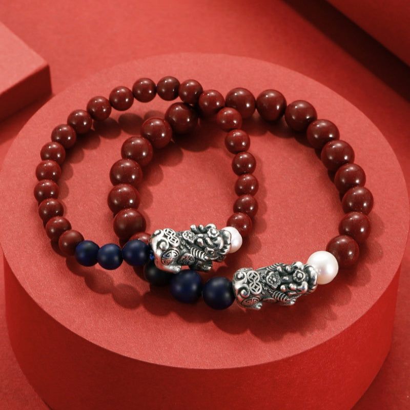 Shared Good Wishes-Pixiu Pressed Cinnabar Bracelet