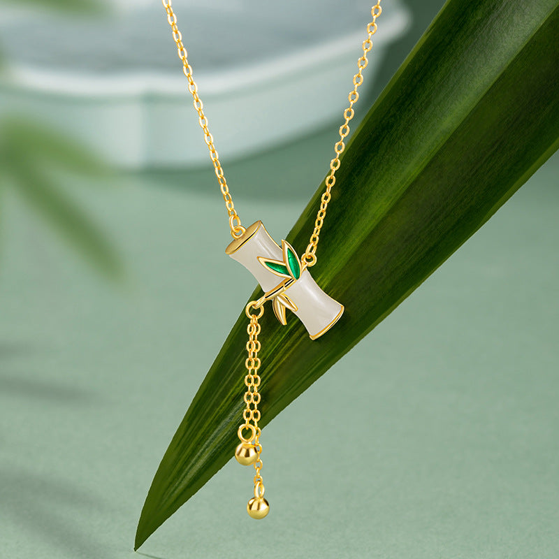 Bamboo Nephrite Jade Tassel Necklace-Happiness and Peace