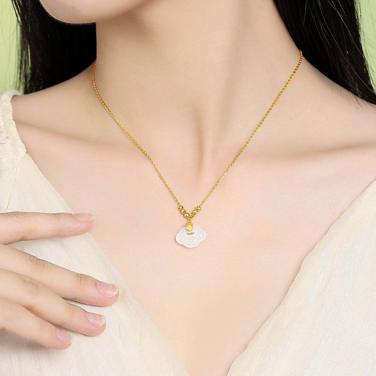 White Jade Ruyi Pendant Necklace