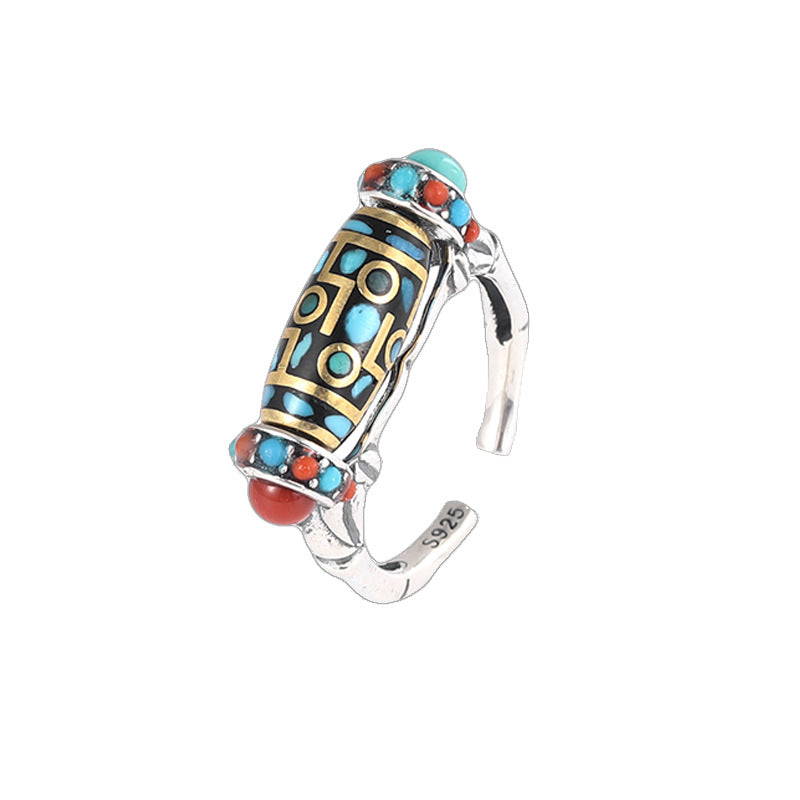 Tibetan Dzi Turquoise 925 Sterling Silver Ring-Mindful Serenity
