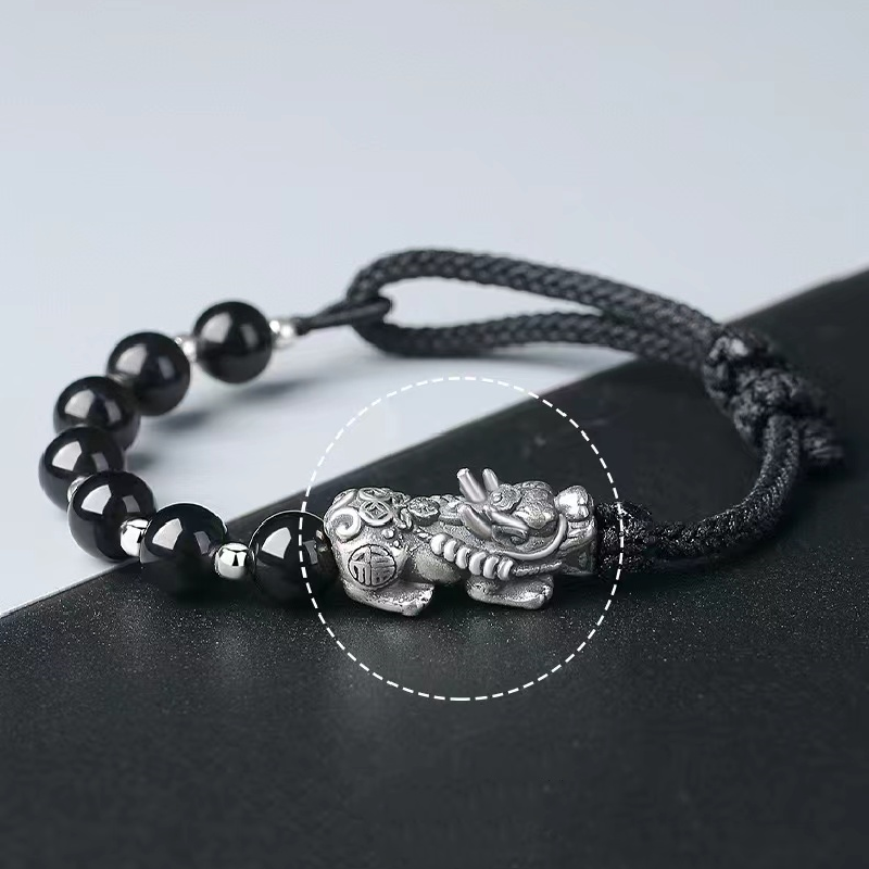 Pixiu Bracelet-Black Obsidian Stone Beads