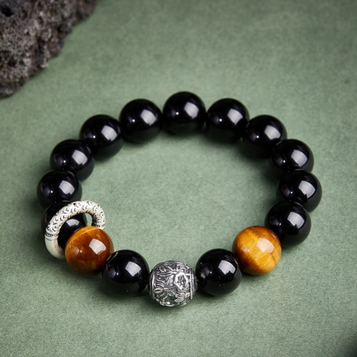 Peace Buckle Obsidian and Tiger's Eye Beaded Bracelet-Harmonious Strength