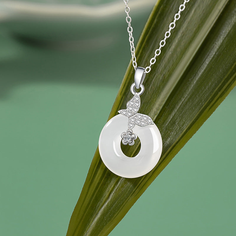 Good Fortune & Happiness-Butterfly Chalcedony Peace Disc Necklace  Product Description
