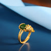 Guardian Prosperity Pixiu Green Jade Gold-Plated Silver Ring