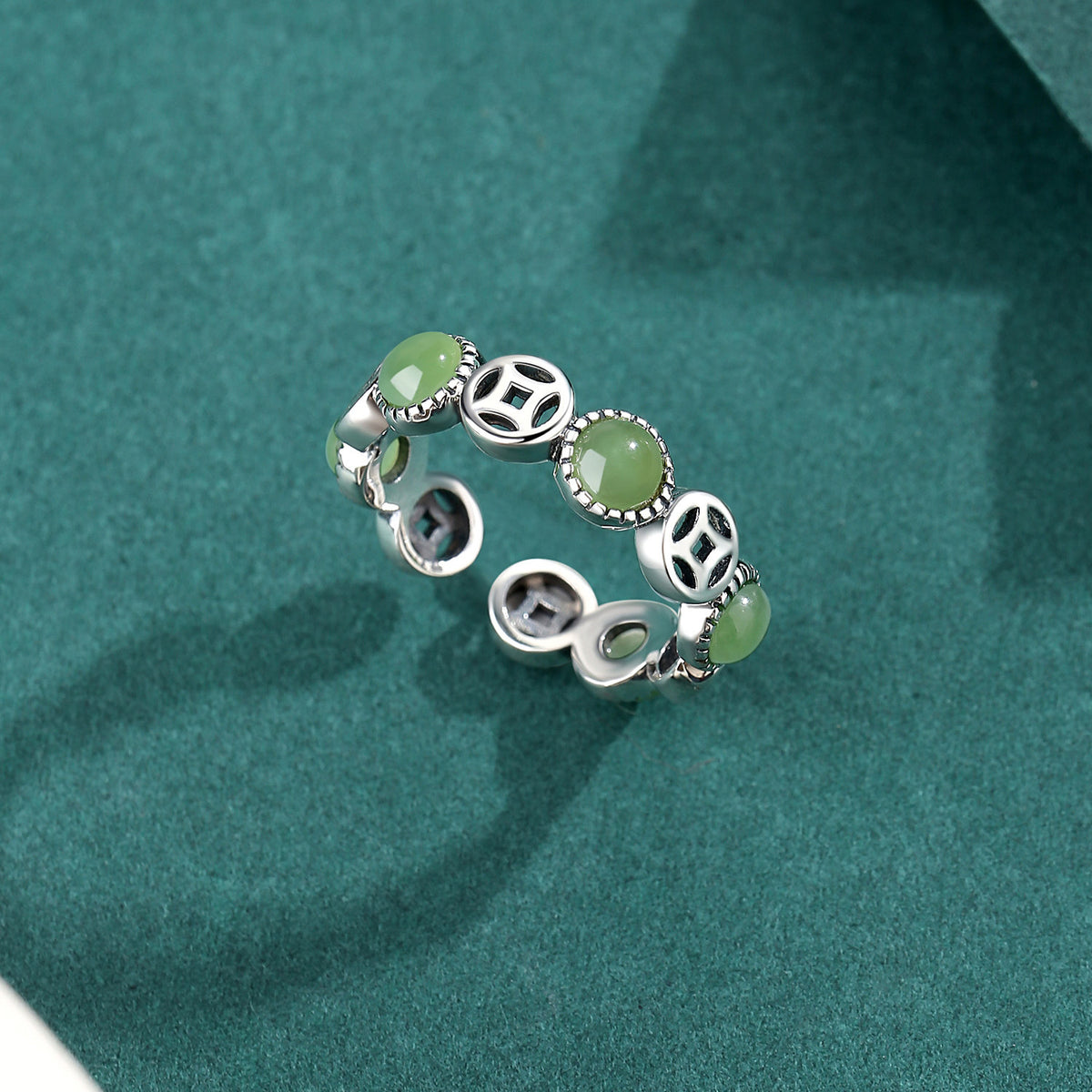 Wealth Coin Green Nephrite Jade 925 Sterling Silver Ring-Quiet Harmony