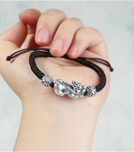 Silver Pixiu Vintage Coin Bead Bracelet-Attract Luck