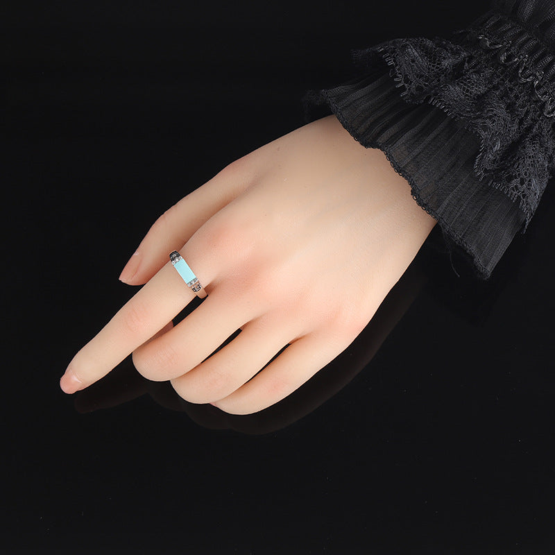 Peaceful Grace-Geometric Turquoise Platinum-Plated 925 Sterling Silver Ring