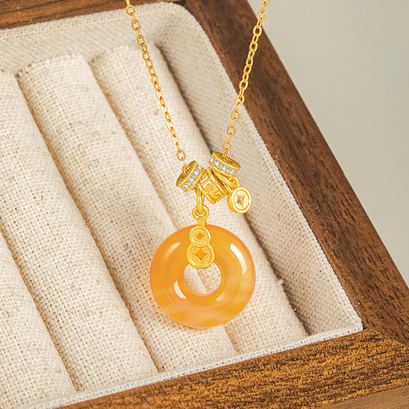 Gourd and Coin Red Agate Necklace-Blessings and Prosperity