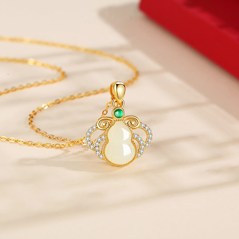 Gourd Nephrite Jade Pendant Necklace-Enduring Blessing