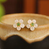 Four Leaf Clover White Jade Earrings-Faith & Hope