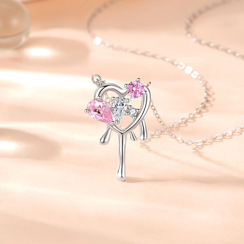 Pink Heart Sterling Silver Necklace-Made for Each Other
