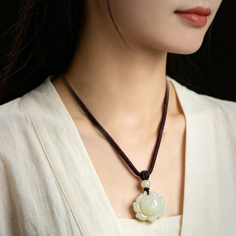 Hetian Jade Lotus Pendant Necklace-Inner Clarity