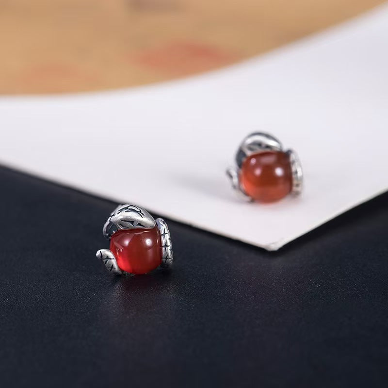 Silver Snake Red Agate Earring-Transformation and Renewal