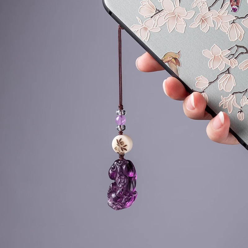 Protective Blessing Amethyst Pixiu Keychain & Phone Charm