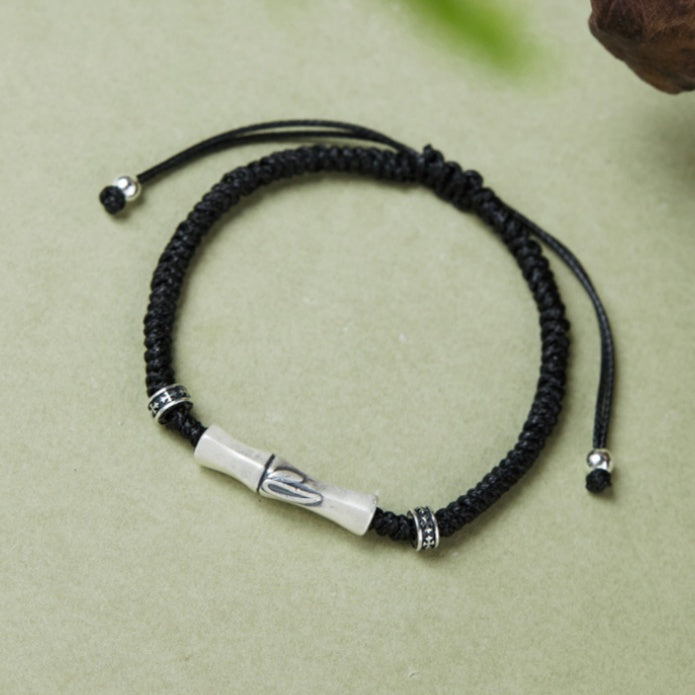 Bamboo Joint 999 Fine Silver Braided Cord Bracelet-Steadfast Growth