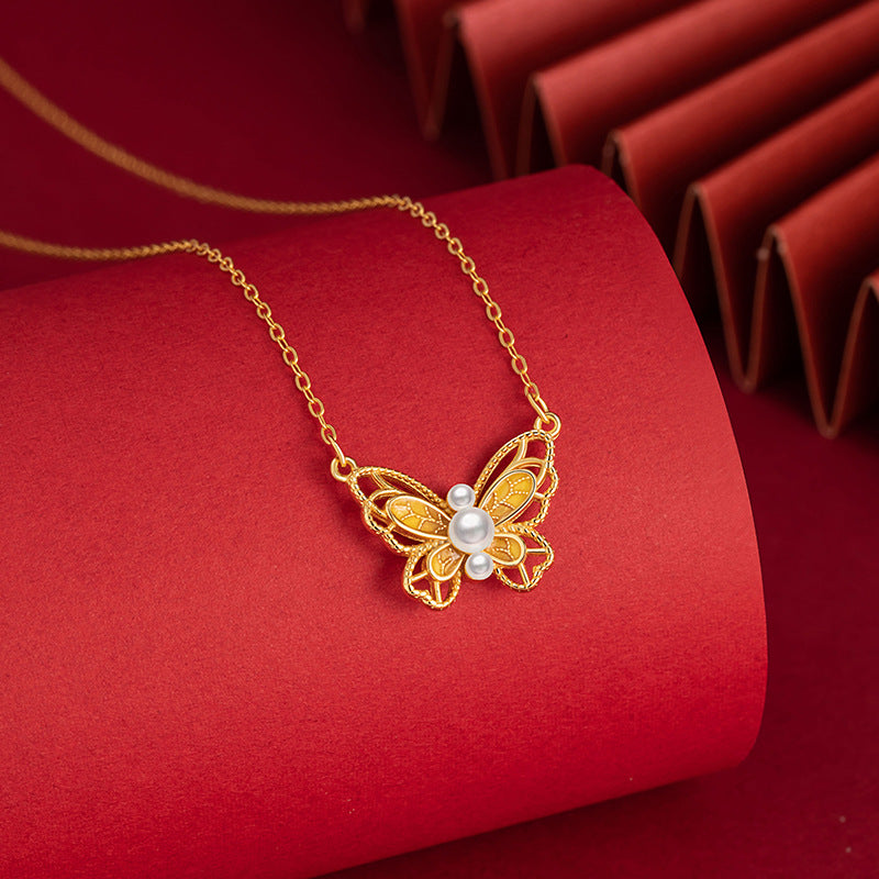 Butterfly Pearl Necklace-Dreams in Flight