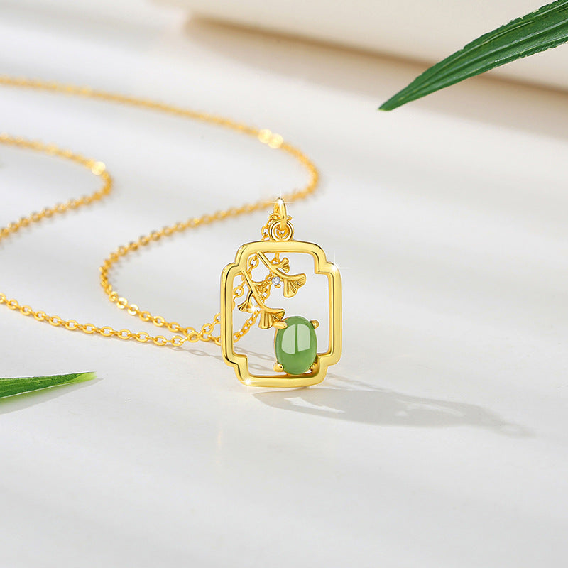 Ginkgo Leaf Nephrite Jade Necklace-Peace and Joy