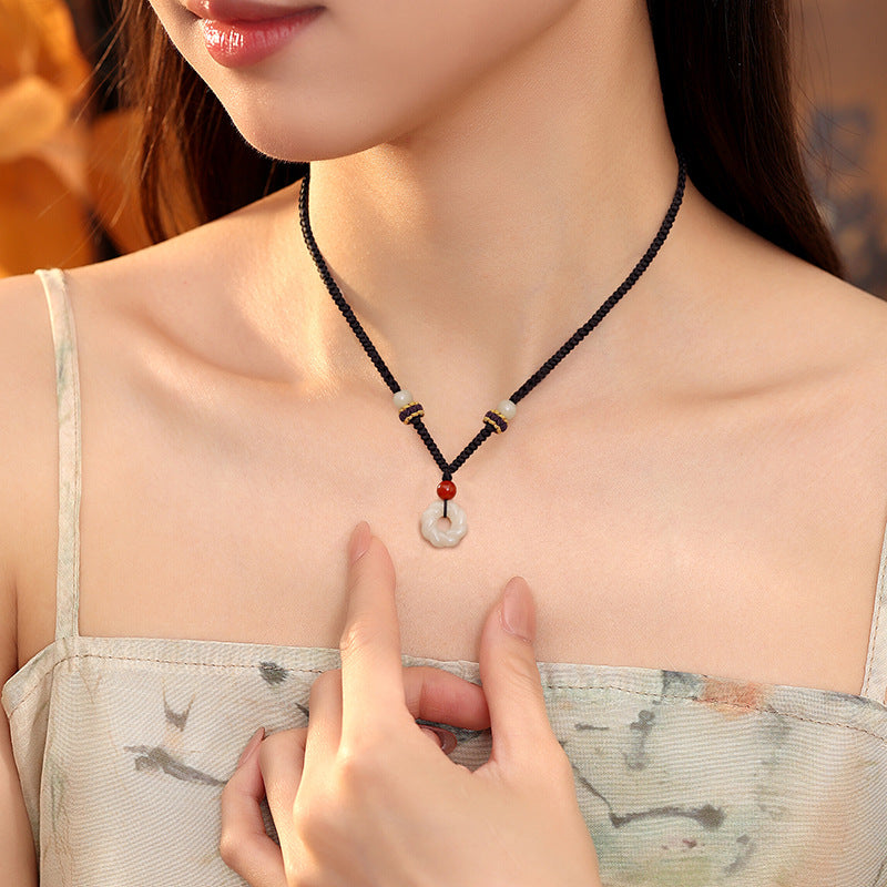 Quiet Wholeness-Nephrite Jade Cord Pendant Necklace