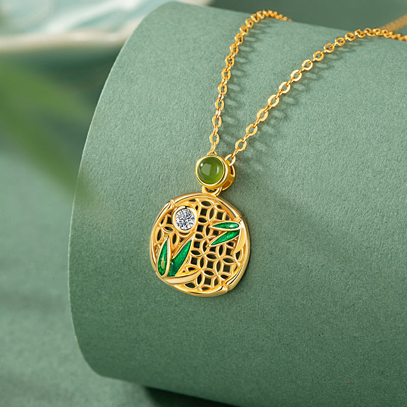 Bamboo Nephrite Jade Necklace-Blessings in Bloom