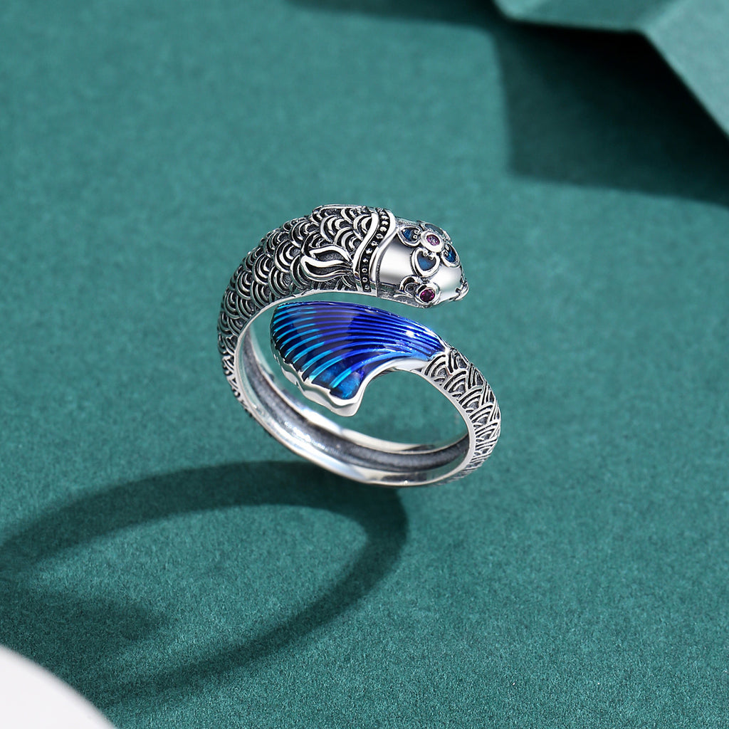 Abundant Blessings-Fish Enamel 925 Sterling Silver Ring