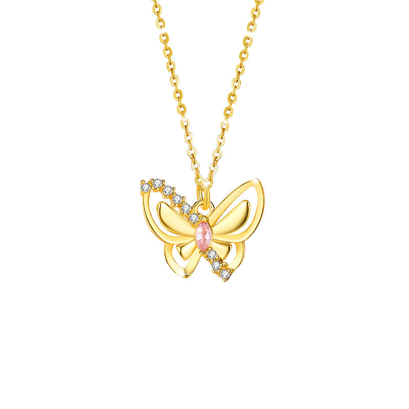 Butterfly Pink Cubic Zirconia Necklace-A Heart in Love