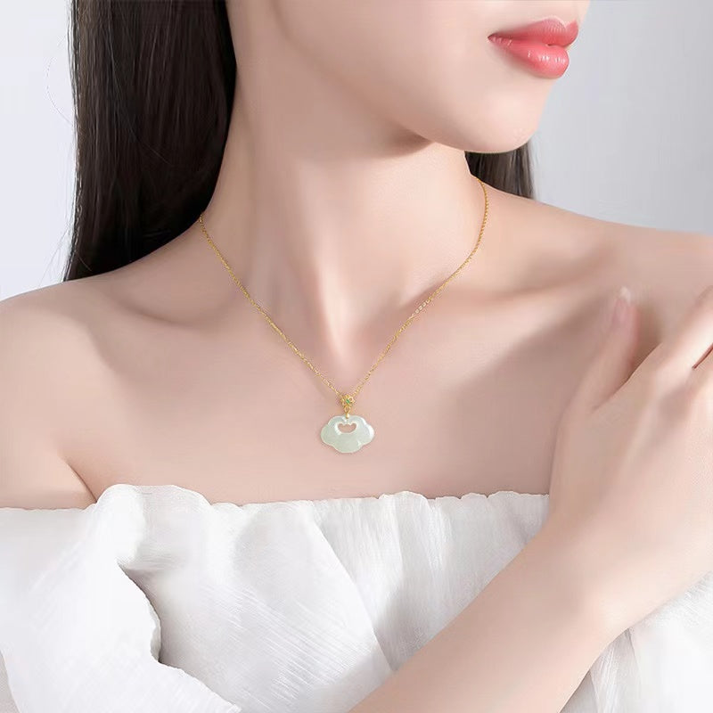 Ruyi Protection Pendant-Nature White Jade Stone