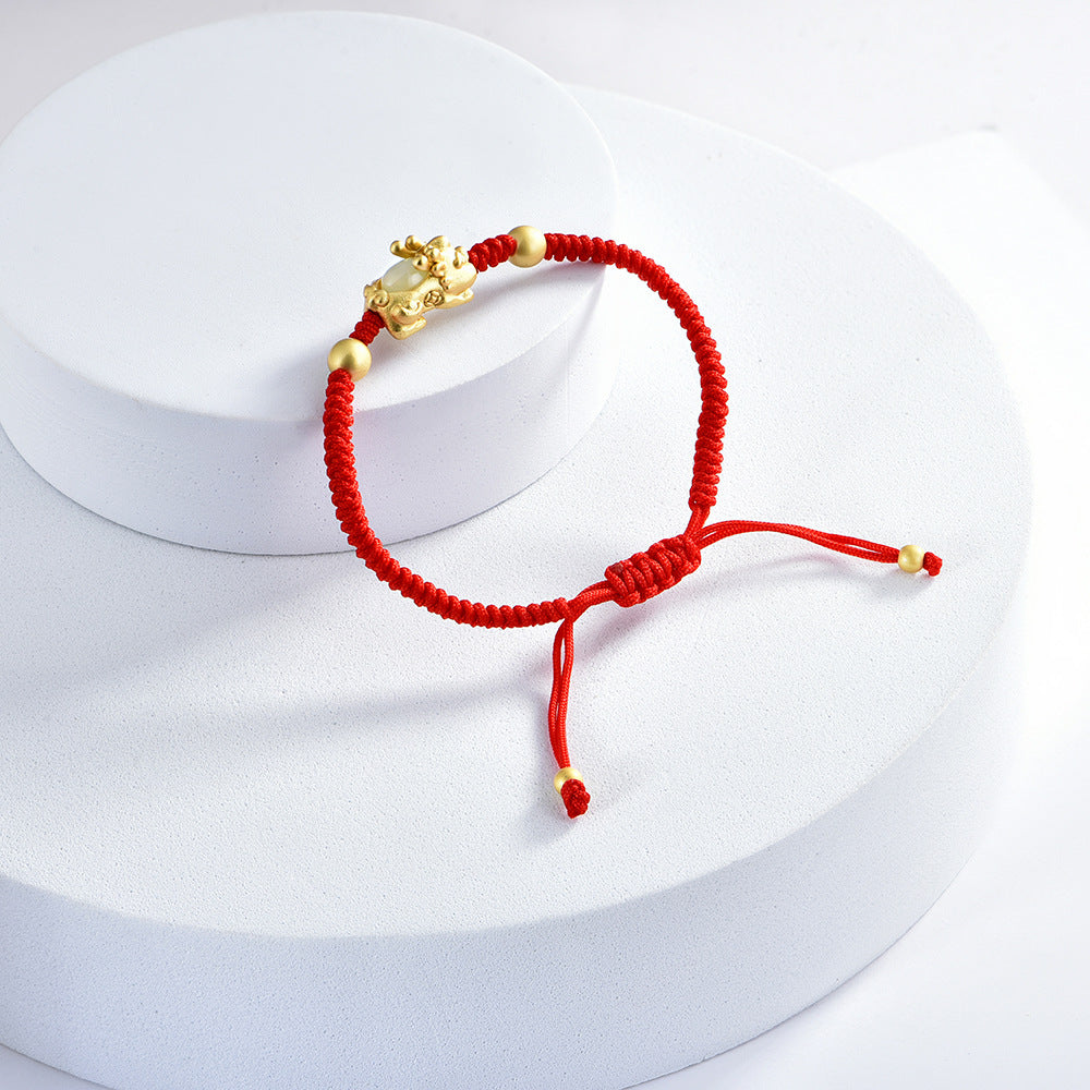 Pixiu Nephrite Jade Red Cord Bracelet-Good Fortune Ahead
