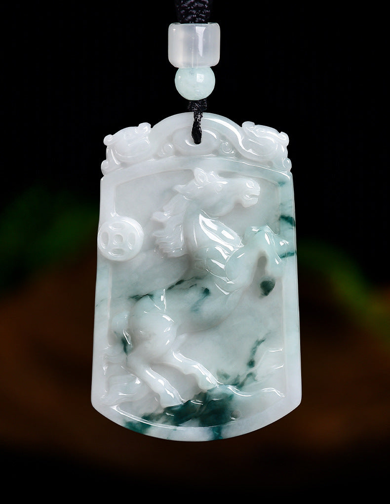 Natural Grade A Jade Horse Pendant – “Success Comes Quickly” Amulet with Fine Grain Texture