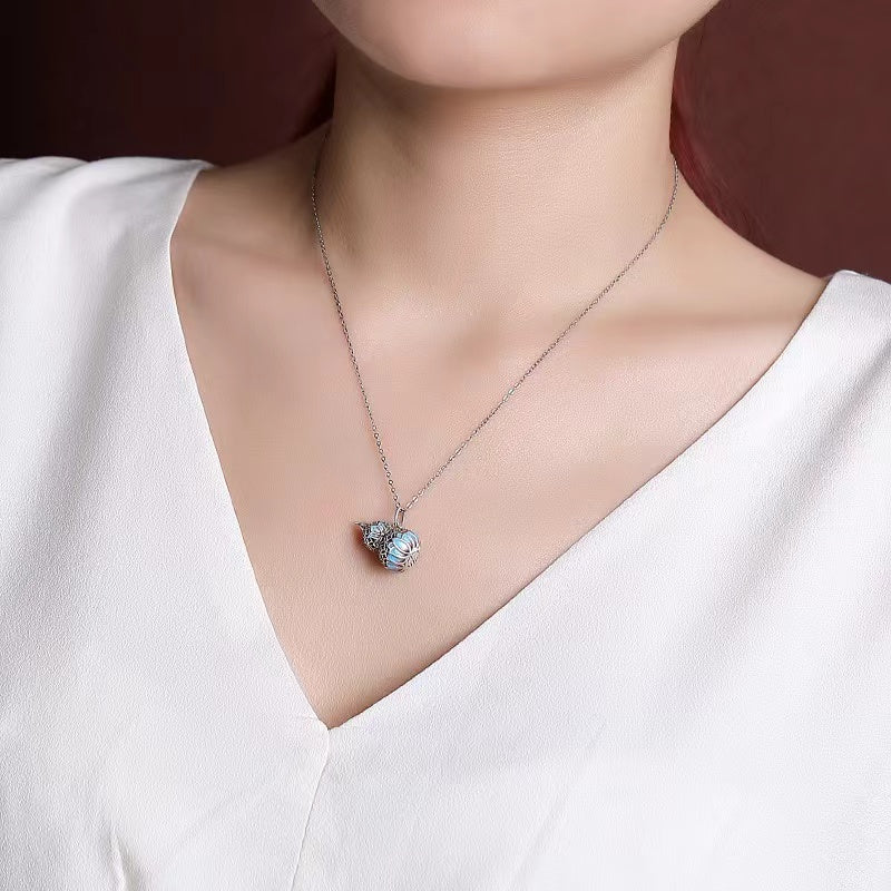 Hollow Calabash Enamel Silver Necklace-Good Fortune and Prosperity