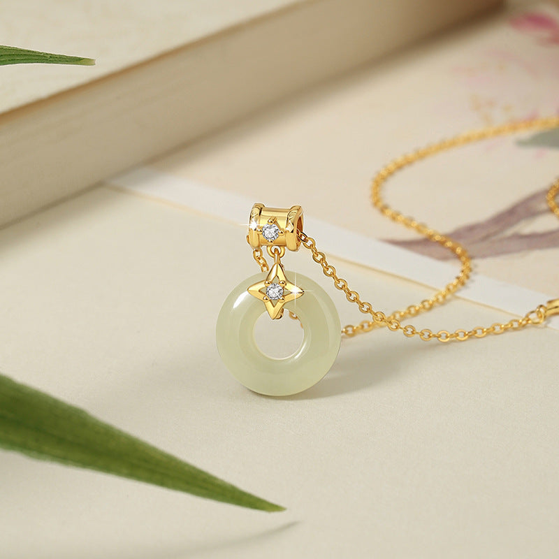 By Your Side-Star Nephrite Jade Peace Disc Necklace