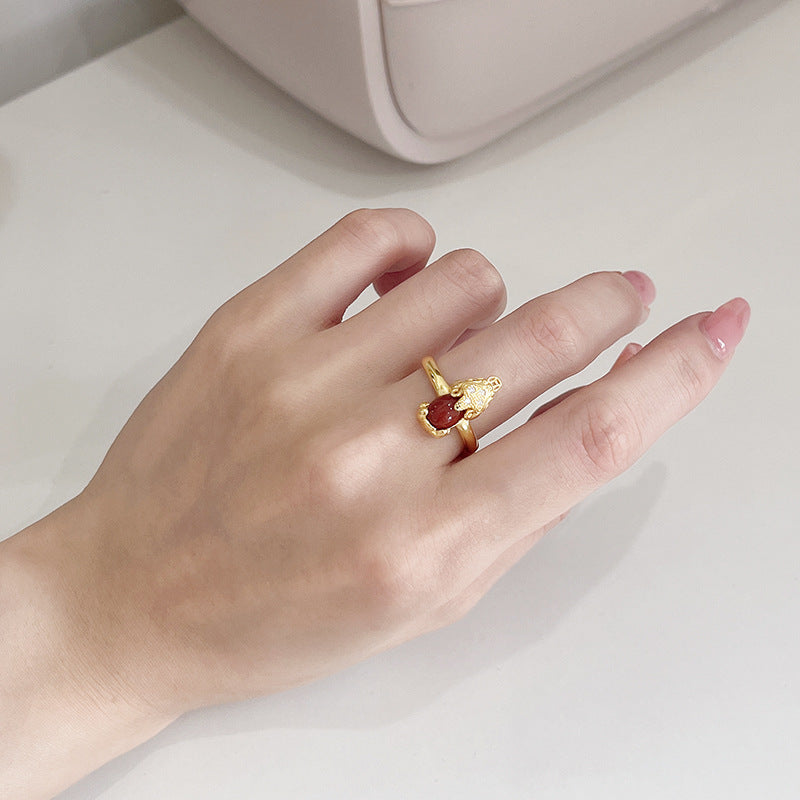 Pixiu Red Agate Adjustable Ring-A Bold Spirit