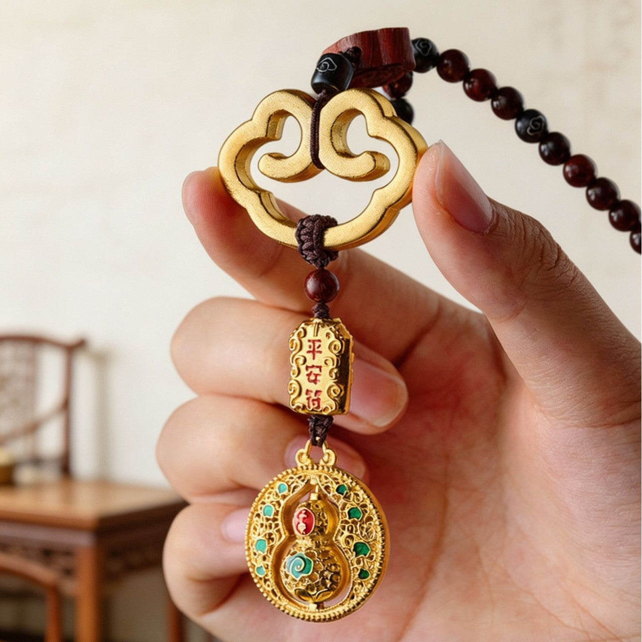 Enamel Gourd Sandalwood Car Charm-Peaceful Journeys