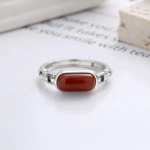 Red Agate Vintage Silver Ring-Luck Prosperity