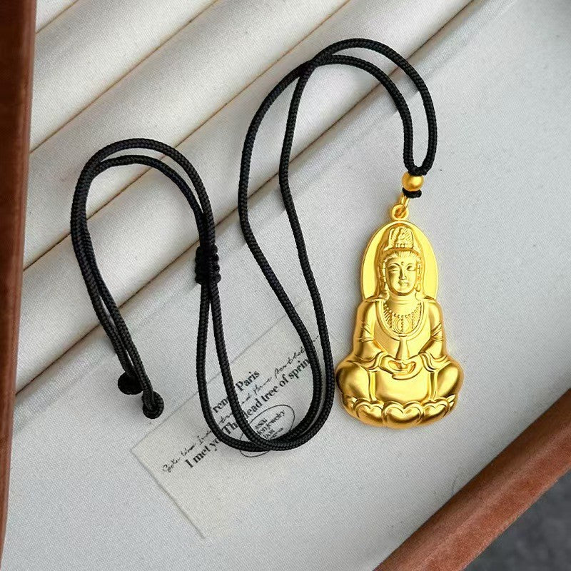 Golden Guanyin Bodhisattva Pendant Necklace – Symbol of Compassion and Protection