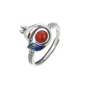 Playful Spirit-Fox Blue Enamel & Nanhong Agate Silver Ring