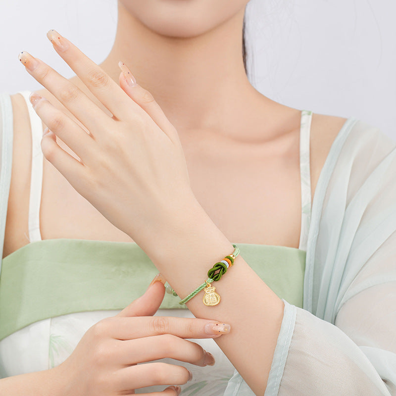 吉祥エナメル富貴花手編み紐ブレスレット