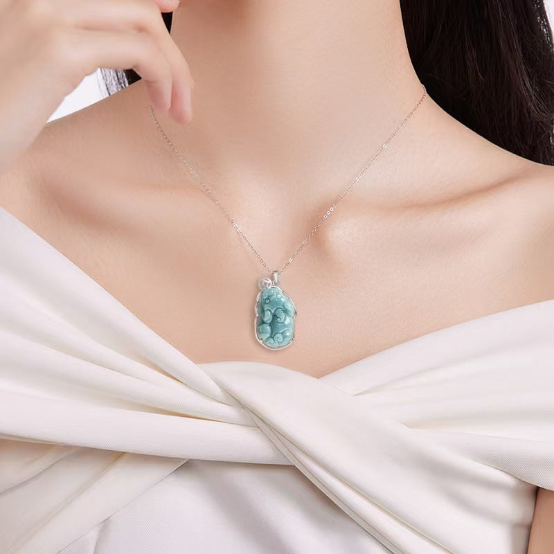 Serene Pixiu Ice Jade Pendant-925 Sterling Silver Necklace for Protection, Wealth & Steady Growth