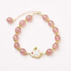 White Jade Rabbit Strawberry Quartz Bead Bracelet-Luck and Prosperity