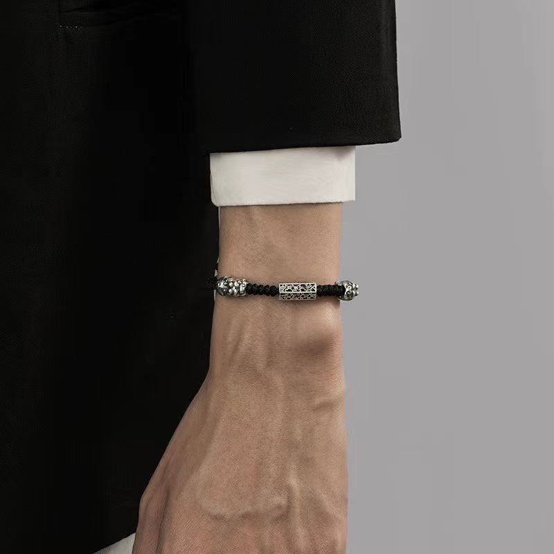 Double Silver Pixiu Men`s Bracelet-Attract Luck