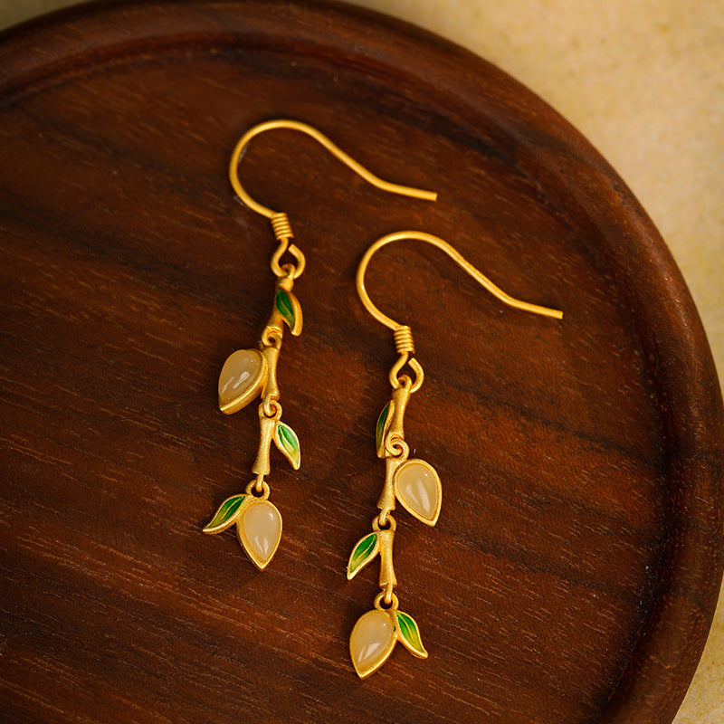 Bamboo Leaf Nephrite Jade Drop Earrings-Steady Growth