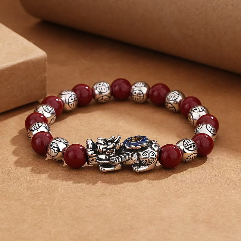 Cinnabar Bead Pixiu Bracelet–Wealth & Protection