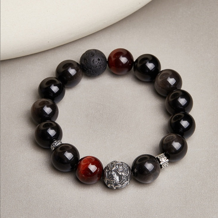 Golden Obsidian and Red Tiger's Eye Beaded Bracelet-Fiery Resolve