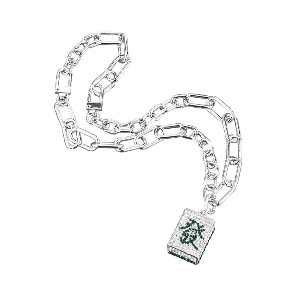 Fortune in Full-Cubic Zirconia Mahjong Tile Necklace