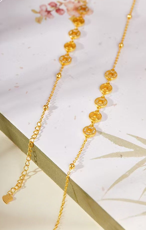 Rolling Fortune Coin Bracelet –18k Gold Plated 925 Sterling Silver
