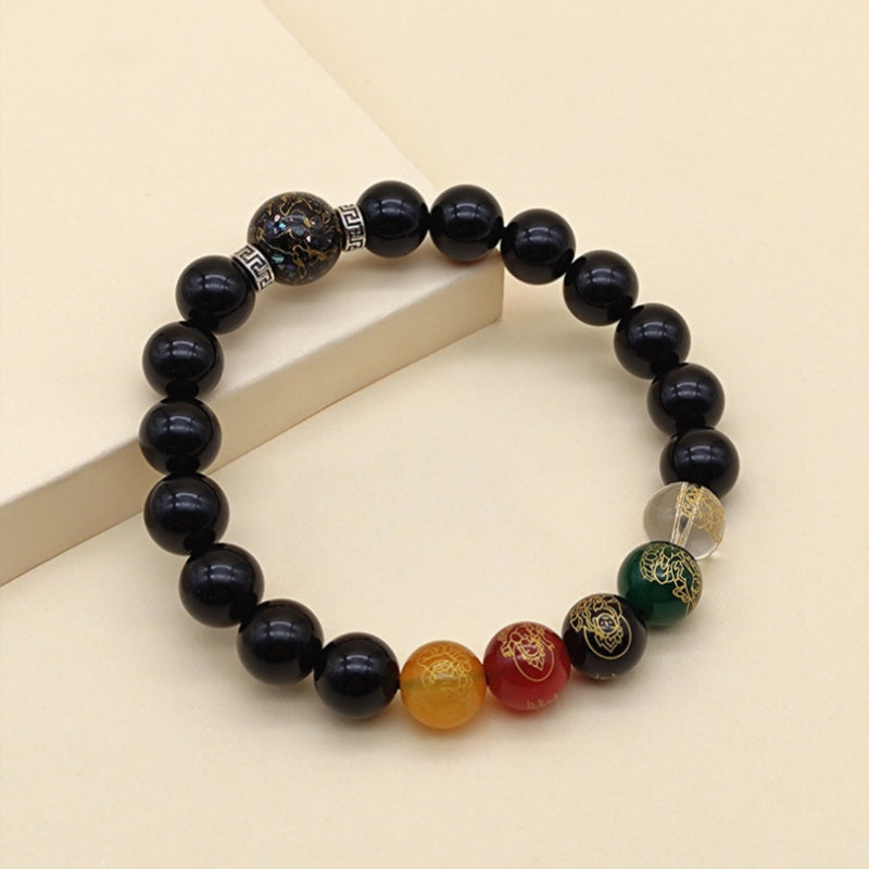 Five-Directional Wealth God Obsidian Bracelet-Gathered Blessings