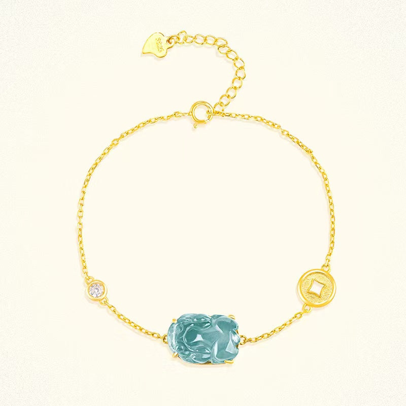 Pixiu Wealth Coin Bracelet-Natural Ice Jade