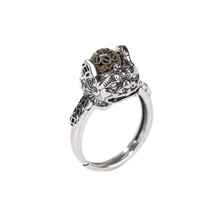 Rotating Ball Silver Pixiu Ring-Attract Luck