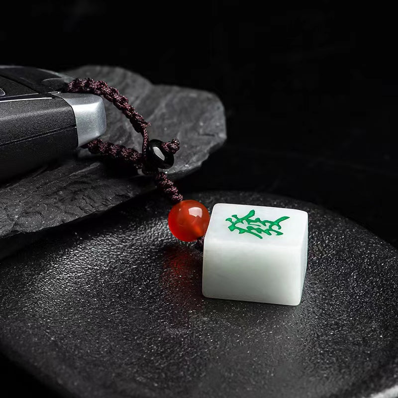 Mahjong Fortune Lucky Phone Charm Key Chain-Grade A Jade