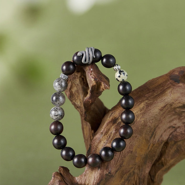 Coiled Serpent Ebony Rutilated Quartz Bracelet-Fearless Soul