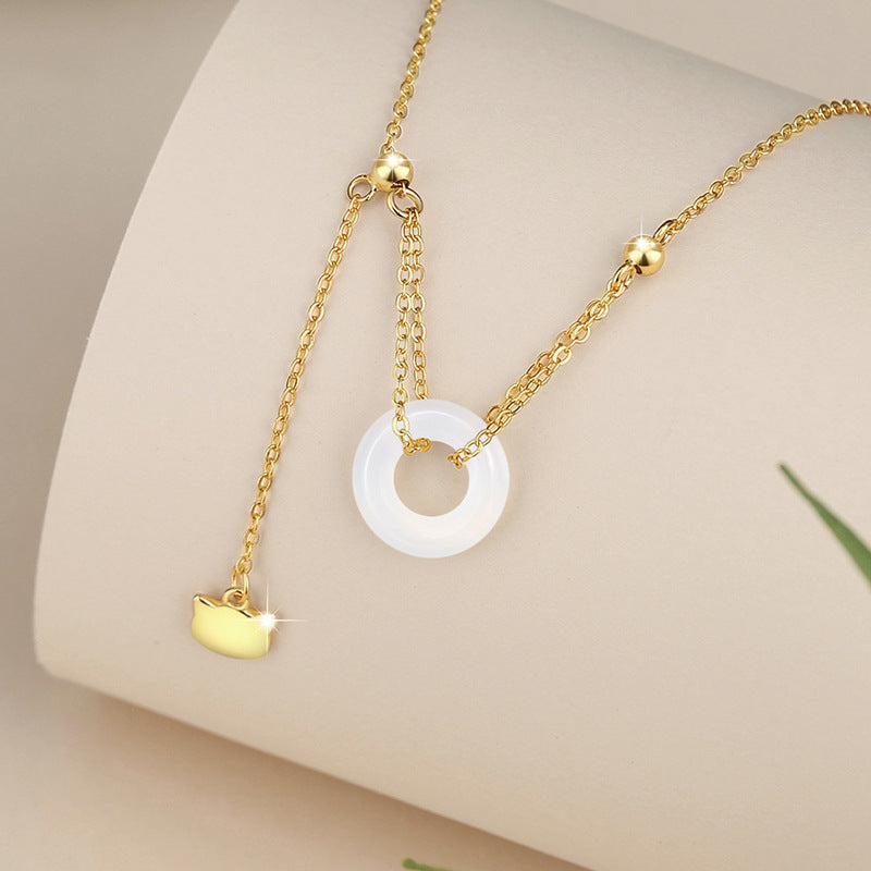 Cat & Chalcedony Peace Disc Necklace-A Little Guardian